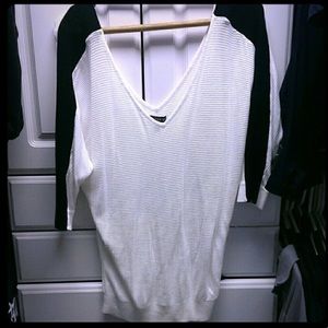 Express black white colorblock double v neck top S